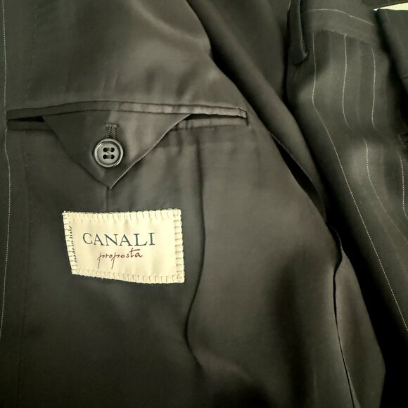 CANALI Super 120s 100% Wool 2-Piece Suit Jacket Coat & Pants Black Gold Stripe - Picture 5 of 7